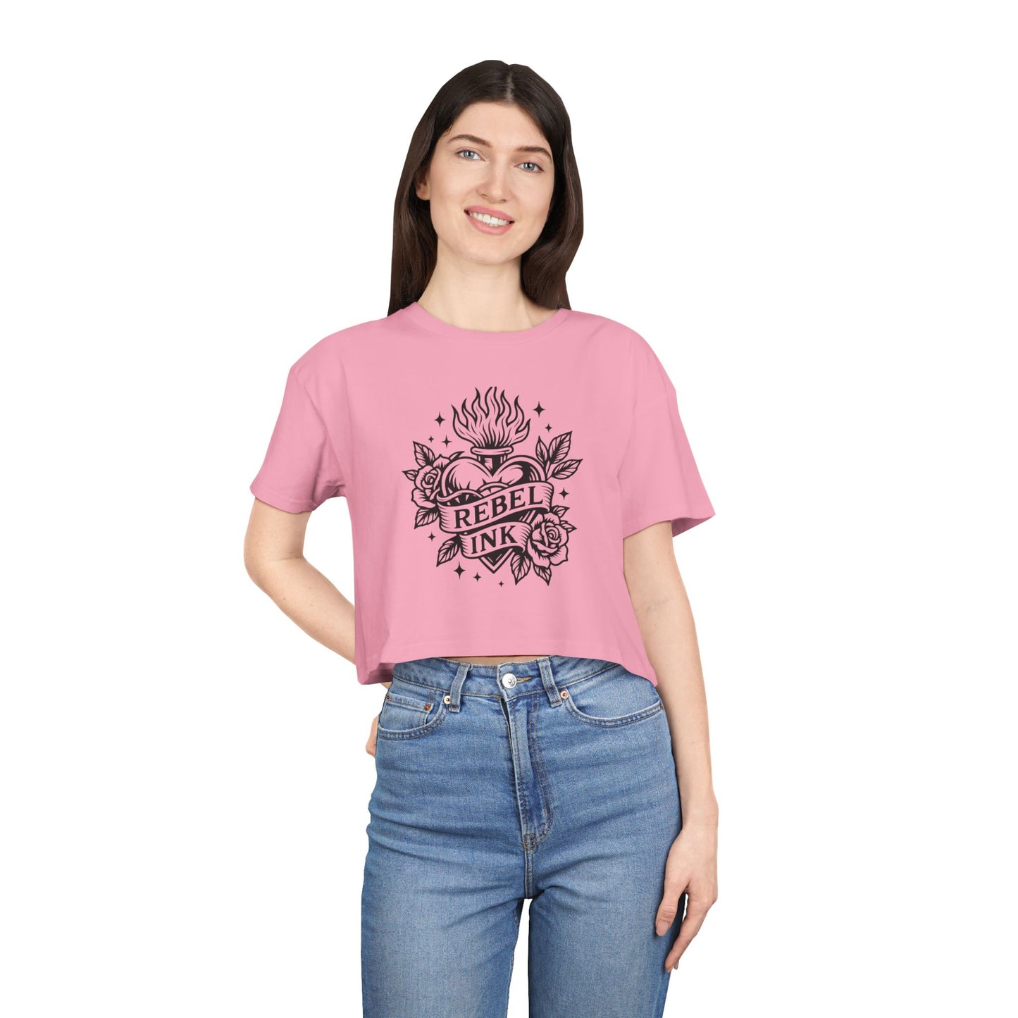 Rebel Ink Women's Crop Tee, Edgy Graphic Tee, Fashionable Summer Top, Casual Statement Shirt, Alternative Style Apparel