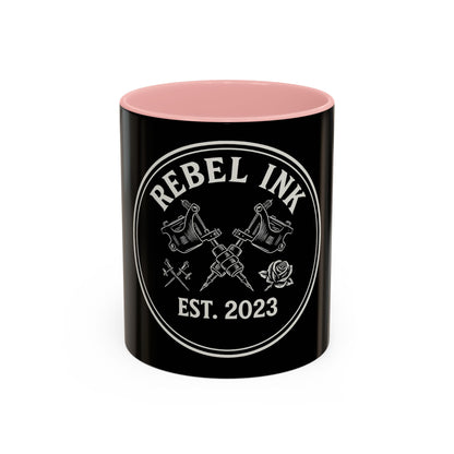 Rebel Ink Coffee Mug - Edgy Black Ceramic Cup, Tattoo Studio Decor, Gift for Tattoo Lovers, Customizable, Unique Drinkware