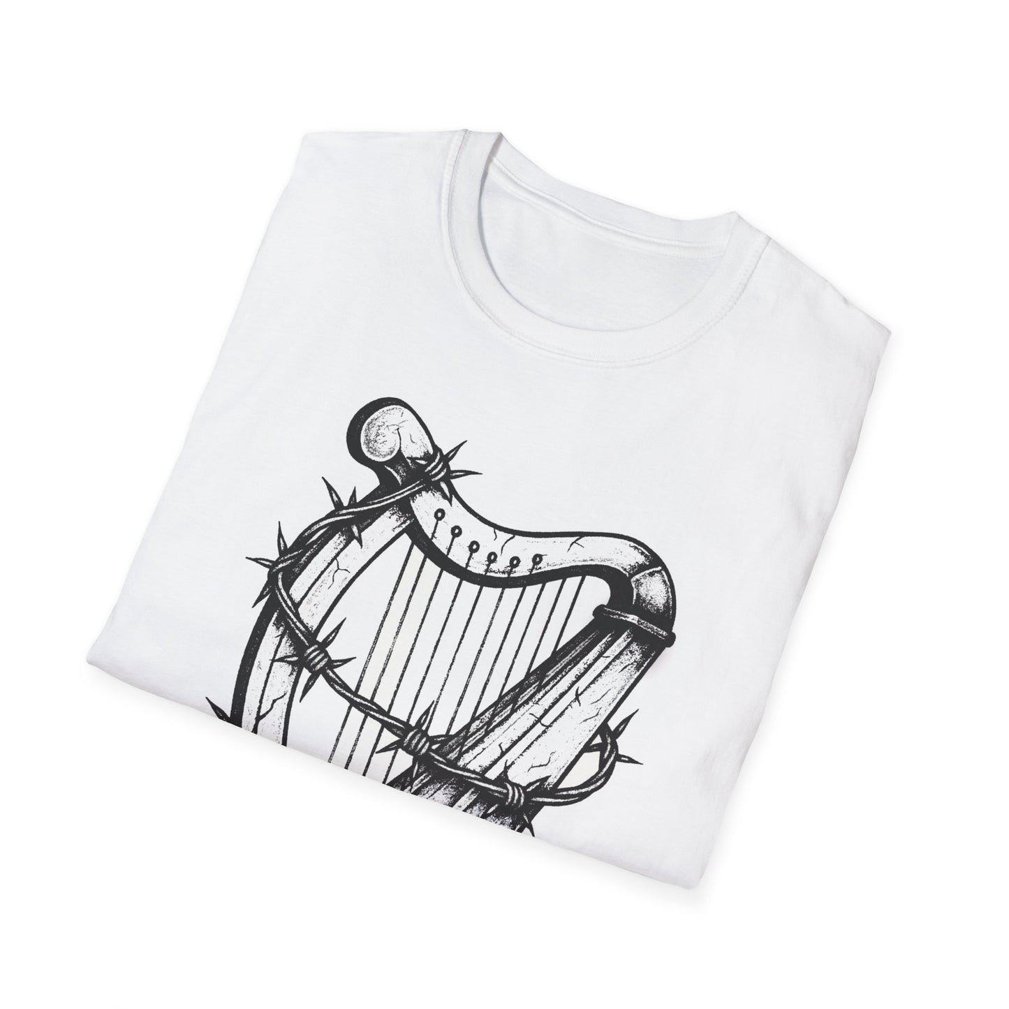 Unisex T-Shirt with Cool Irish Harp Wrapped in Barbed Wire Design
