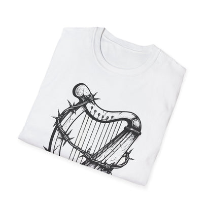 Unisex T-Shirt with Cool Irish Harp Wrapped in Barbed Wire Design