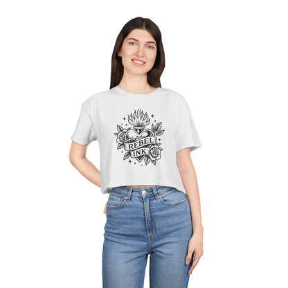 Rebel Ink Women's Crop Tee, Edgy Graphic Tee, Fashionable Summer Top, Casual Statement Shirt, Alternative Style Apparel