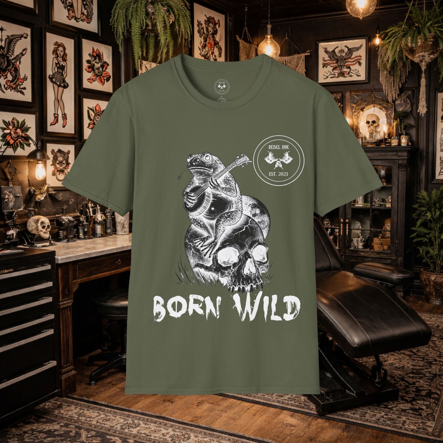Born Wild Rebel Frog Tattoo T-Shirt