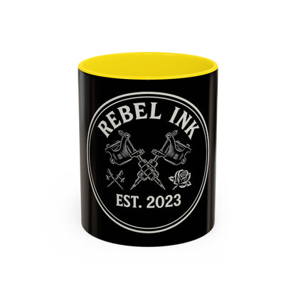 Rebel Ink Coffee Mug - Edgy Black Ceramic Cup, Tattoo Studio Decor, Gift for Tattoo Lovers, Customizable, Unique Drinkware
