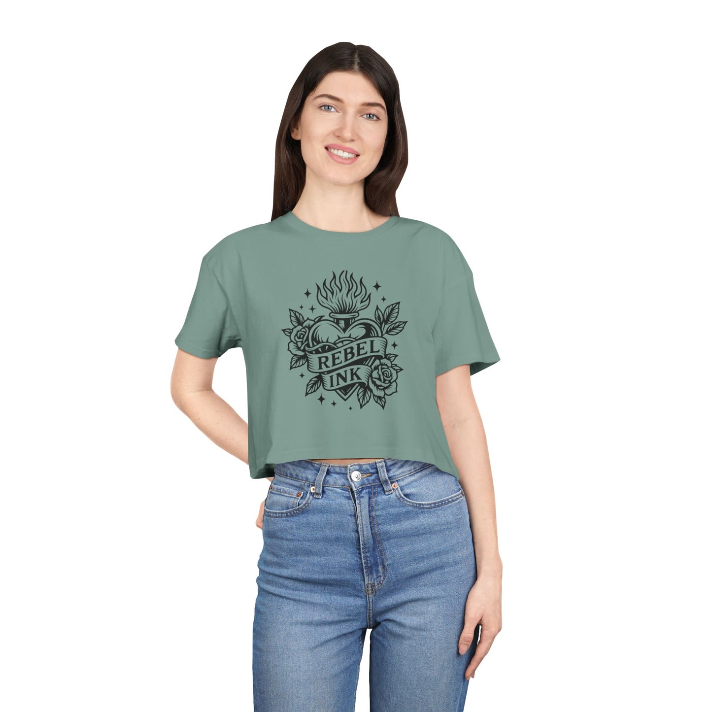 Rebel Ink Women's Crop Tee, Edgy Graphic Tee, Fashionable Summer Top, Casual Statement Shirt, Alternative Style Apparel