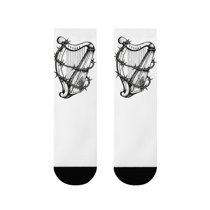 Rebellious Harp Barbed-Wire Crew Socks — Sublimation Musician Gothic Socks