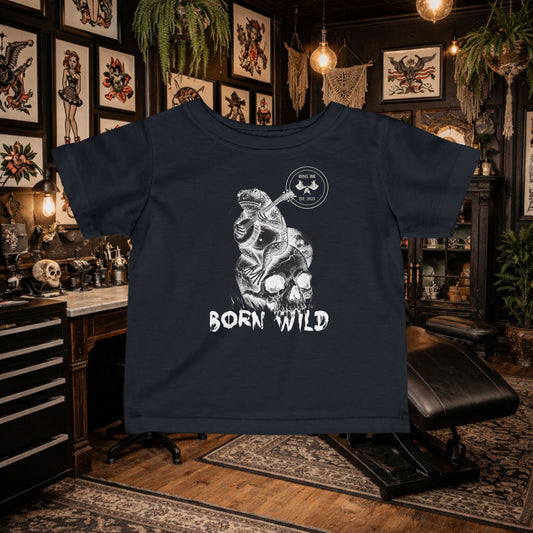 Born Wild Infant Tee — Toad-on-Guitar Skull Baby Shirt