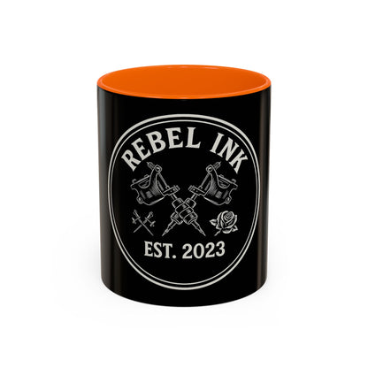 Rebel Ink Coffee Mug - Edgy Black Ceramic Cup, Tattoo Studio Decor, Gift for Tattoo Lovers, Customizable, Unique Drinkware
