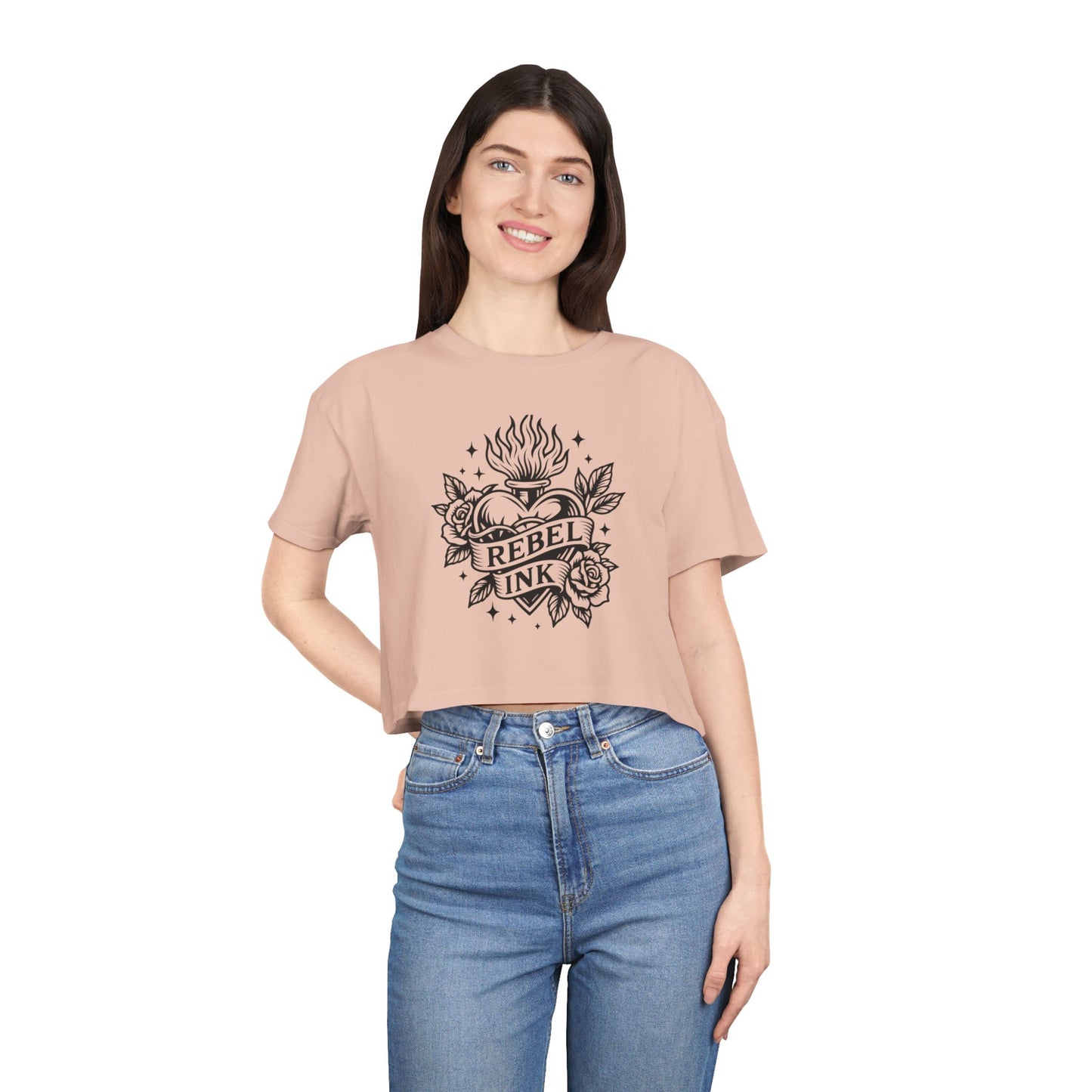 Rebel Ink Women's Crop Tee, Edgy Graphic Tee, Fashionable Summer Top, Casual Statement Shirt, Alternative Style Apparel