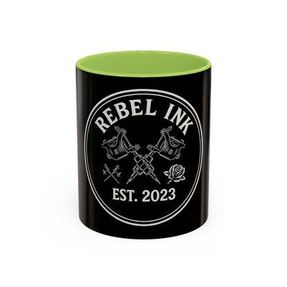 Rebel Ink Coffee Mug - Edgy Black Ceramic Cup, Tattoo Studio Decor, Gift for Tattoo Lovers, Customizable, Unique Drinkware
