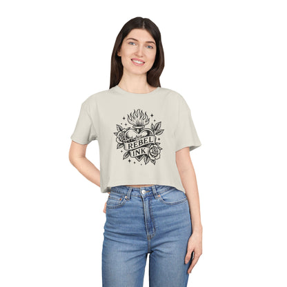 Rebel Ink Women's Crop Tee, Edgy Graphic Tee, Fashionable Summer Top, Casual Statement Shirt, Alternative Style Apparel