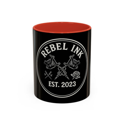 Rebel Ink Coffee Mug - Edgy Black Ceramic Cup, Tattoo Studio Decor, Gift for Tattoo Lovers, Customizable, Unique Drinkware