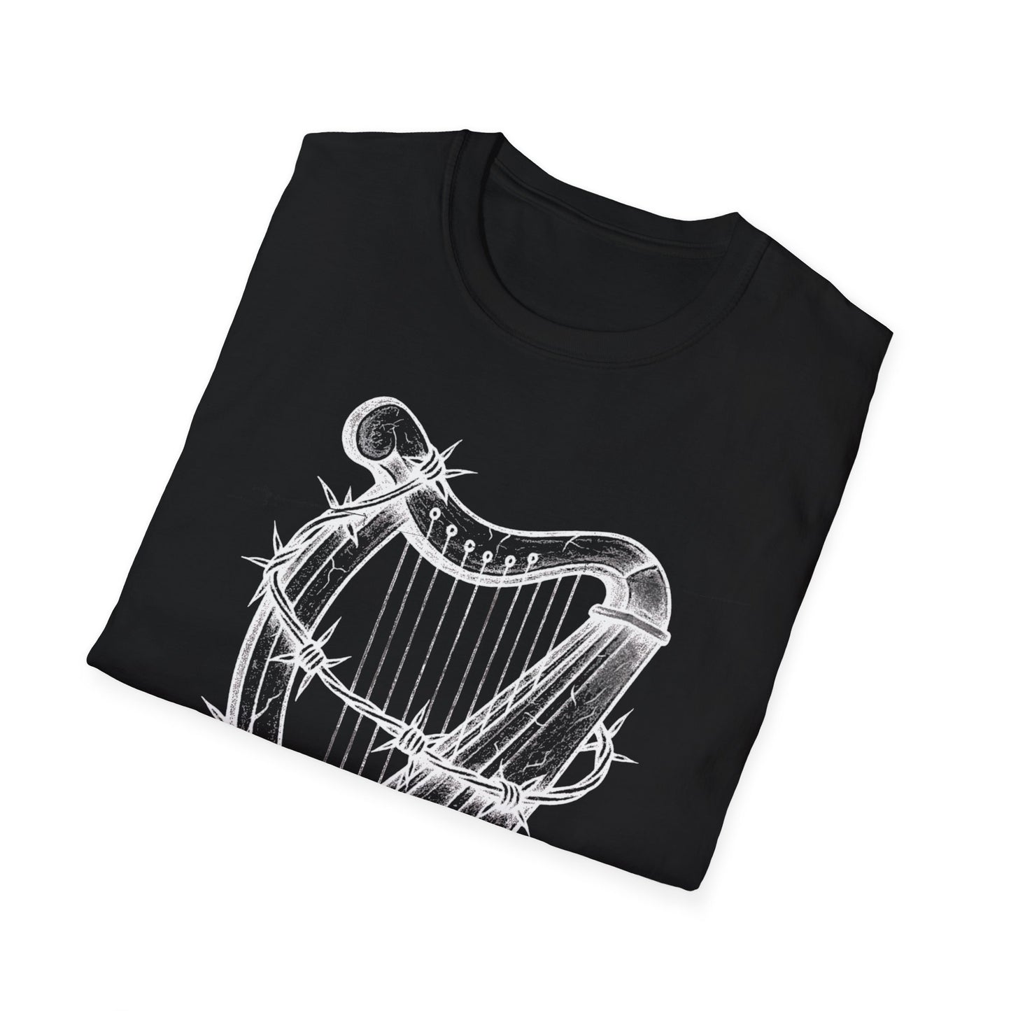 Unisex T-Shirt with Cool Irish Harp Wrapped in Barbed Wire Design