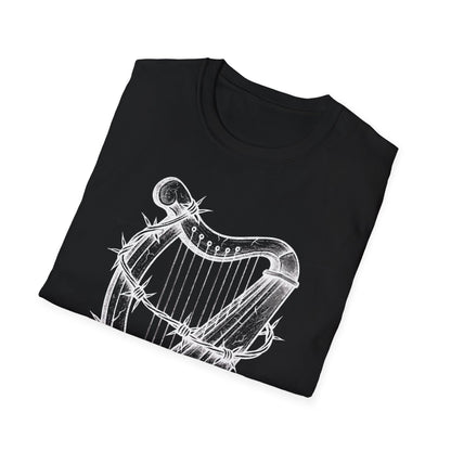 Unisex T-Shirt with Cool Irish Harp Wrapped in Barbed Wire Design