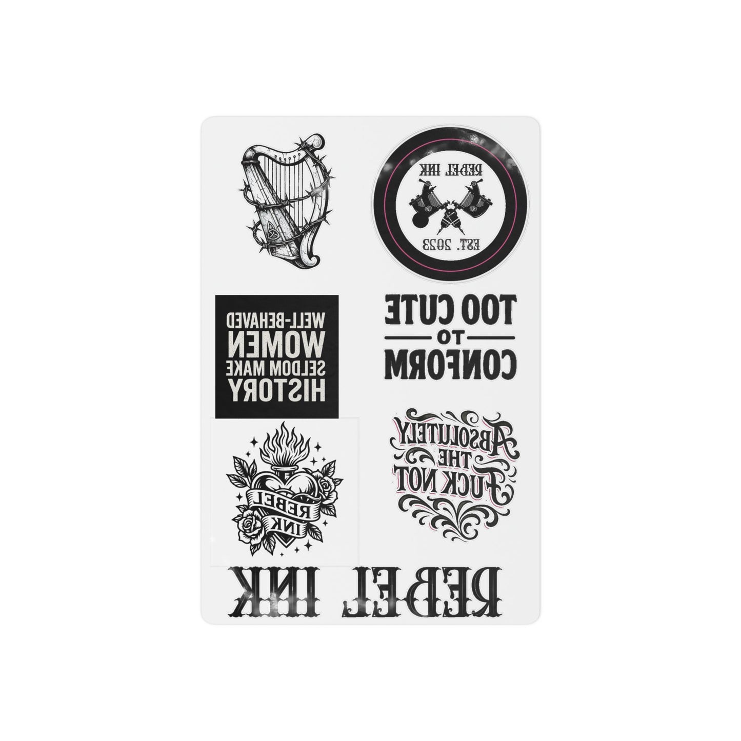Temporary Tattoo Sheet — Retro Rebel Ink Designs (Rebel Ink, Too Cute to Conform, Well-Behaved Women)