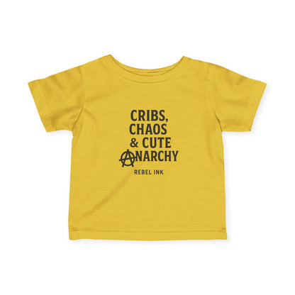 Rebel Infant Tee: Cribs, Chaos & Cute Anarchy, Baby Shower Gift, Toddler Clothing, Punk Style, Cute Baby Outfit, Trendy Baby Gear