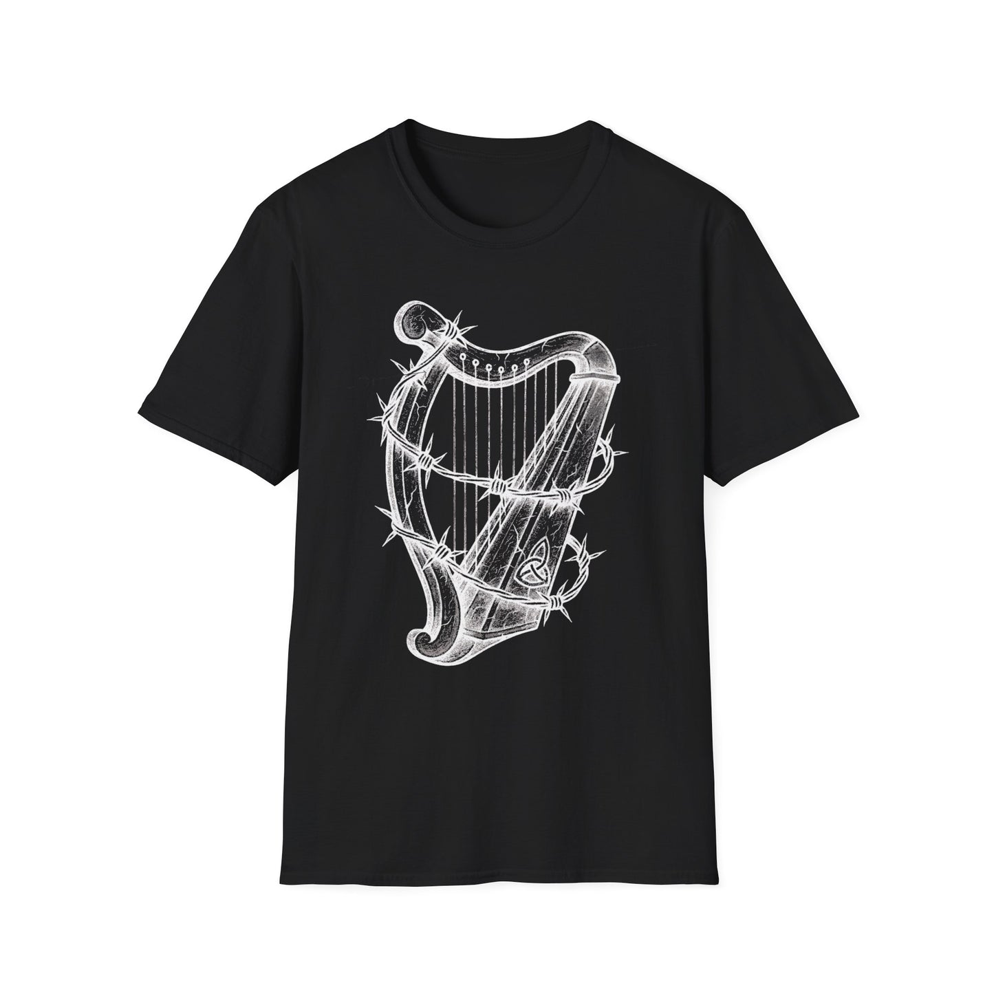 Unisex T-Shirt with Cool Irish Harp Wrapped in Barbed Wire Design