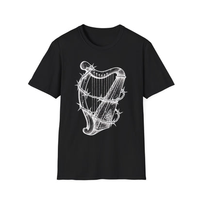 Unisex T-Shirt with Cool Irish Harp Wrapped in Barbed Wire Design