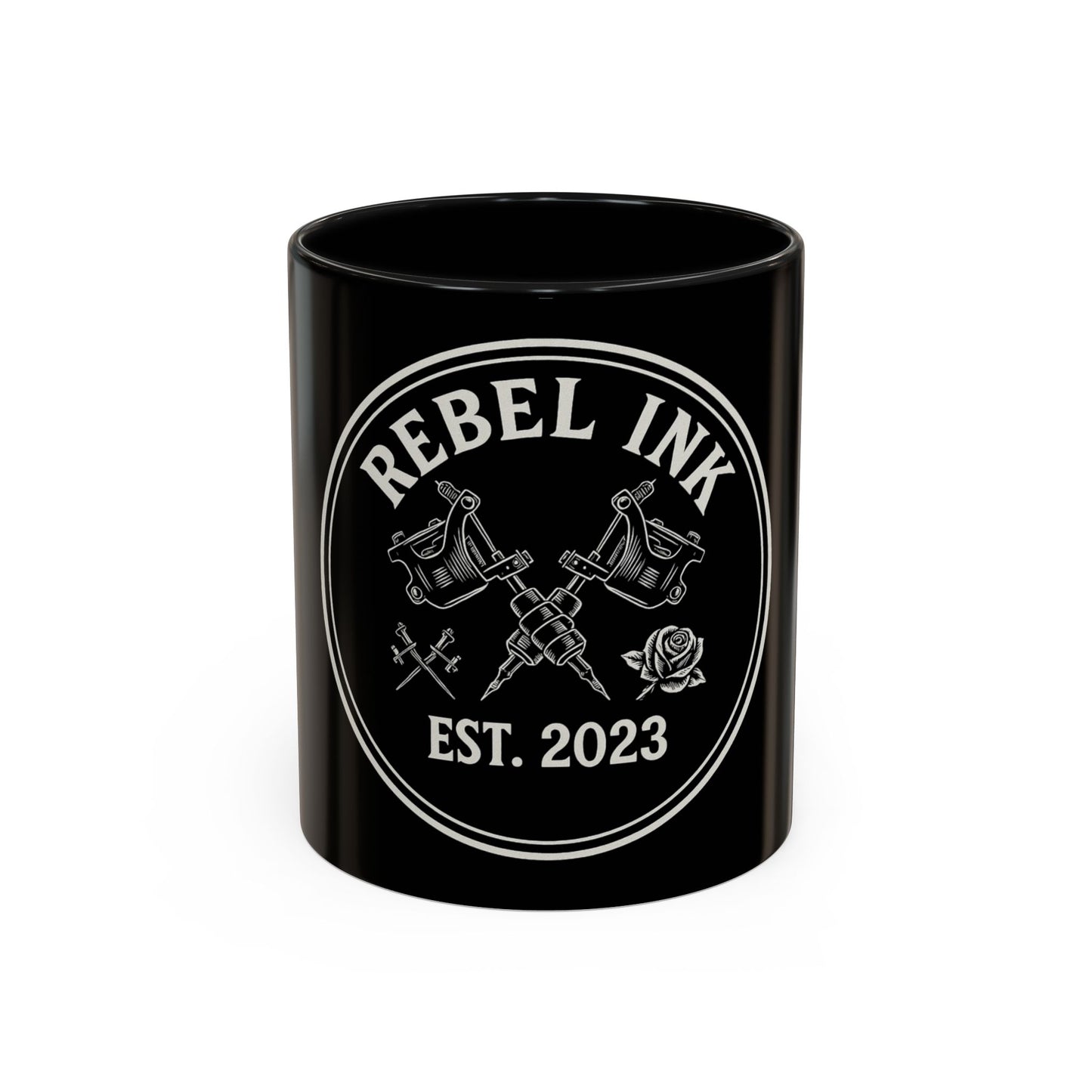Rebel Ink Coffee Mug - Edgy Black Ceramic Cup, Tattoo Studio Decor, Gift for Tattoo Lovers, Customizable, Unique Drinkware