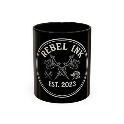 Rebel Ink Coffee Mug - Edgy Black Ceramic Cup, Tattoo Studio Decor, Gift for Tattoo Lovers, Customizable, Unique Drinkware
