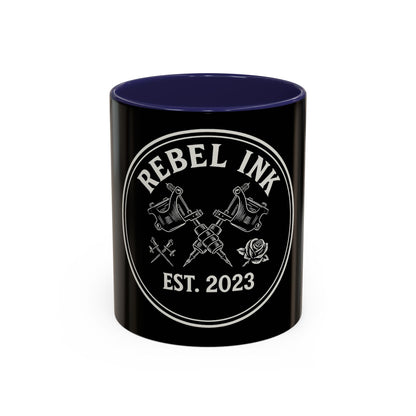 Rebel Ink Coffee Mug - Edgy Black Ceramic Cup, Tattoo Studio Decor, Gift for Tattoo Lovers, Customizable, Unique Drinkware