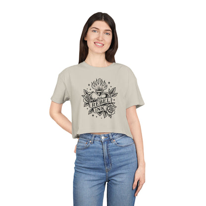 Rebel Ink Women's Crop Tee, Edgy Graphic Tee, Fashionable Summer Top, Casual Statement Shirt, Alternative Style Apparel