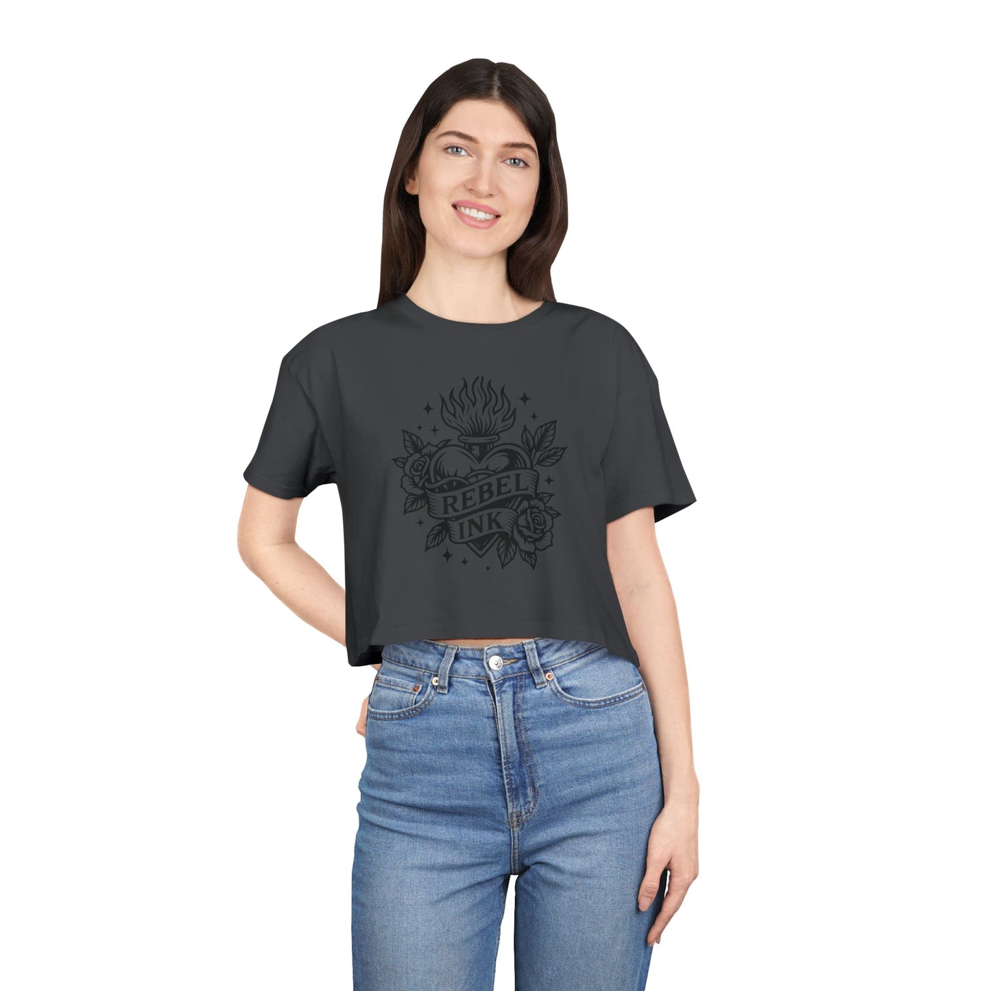 Rebel Ink Women's Crop Tee, Edgy Graphic Tee, Fashionable Summer Top, Casual Statement Shirt, Alternative Style Apparel